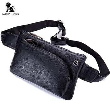 

LAOSHIZI LUOSEN Genuine Crazy Horse Leather Waist Packs For Men Travel Fanny Pack Belt Length Male Small Waist Bag For Phone