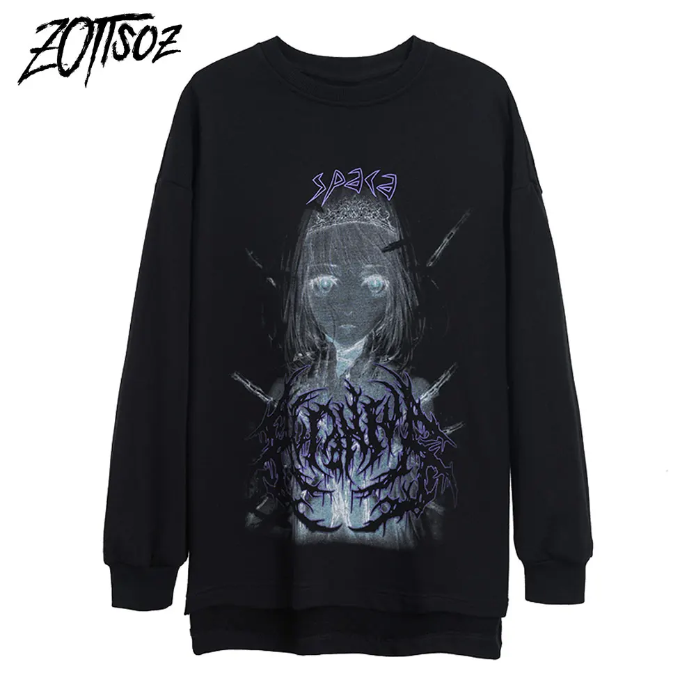 

Gothic Punk Rock Sweatshirts Cartoon Anime Beautiful Girl Print Pullover Streetwear Hip Hop Men Women Casual Harajuku Tops Male