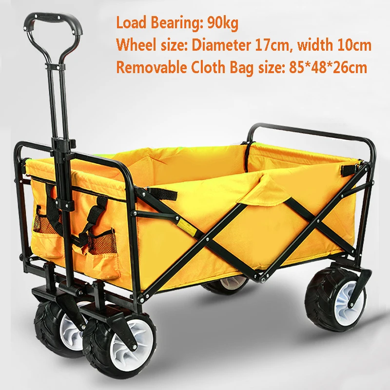 

7 Inch Wheel Foldable Folding Utility Wagon Beach Cart Shopping Cart 600D Oxford Cloth Portable Luggage Cart for Outdoor Camping