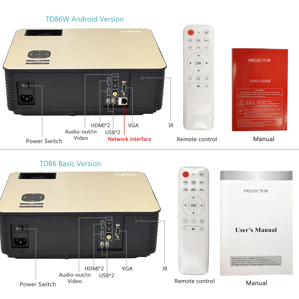 ThundeaL TD86 HD светодиодный проектор 4000 люмен видео 3D Android WiFi Поддержка Full M5 M5W домашний