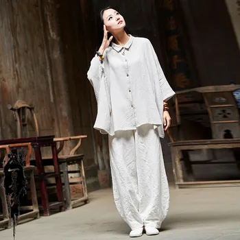 

Spring summer 2020 cotton and linen shirts turn down collar blouse restoring ancient ways BXF2328