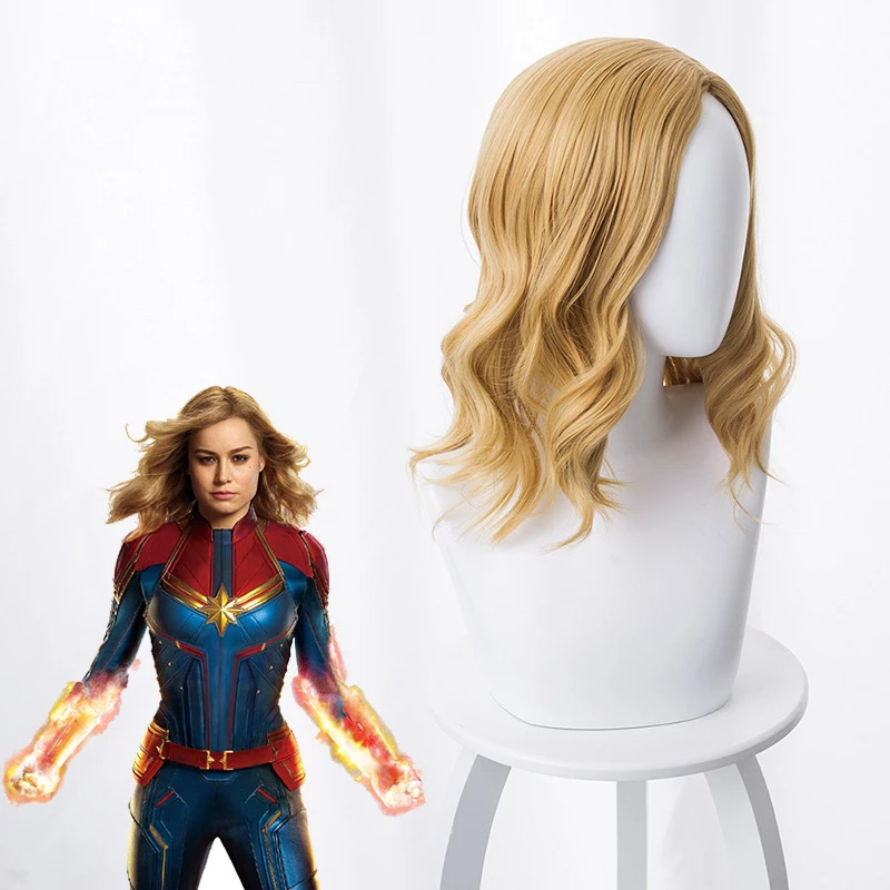 Marvel 4 Мстители Marvel Капитан Карол Золотой коричневый Средний ролл Косплей Аниме парик