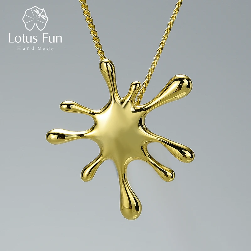 Lotus Fun Real 925 Sterling Silver Natural Creative Handmade Designer Fine Jewelry Splashing Metal Pendant without Necklace