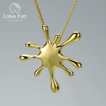 Lotus Fun Real 925 Sterling Silver Natural Creative Handmade Designer Fine Jewelry Splashing Metal Pendant without Necklace