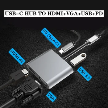 

4 in 1 USB C HDMI Type c to HDMI 4K Adapter VGA USB3.0 Audio video Converter PD 87W Fast charger for Macbook pro Samsung s10