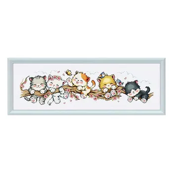 

"Peach cat" Cartoon Counted cross stitch kit 14ct 11ct printed fabric canvas embroidery DIY needlework High Quality FishXX
