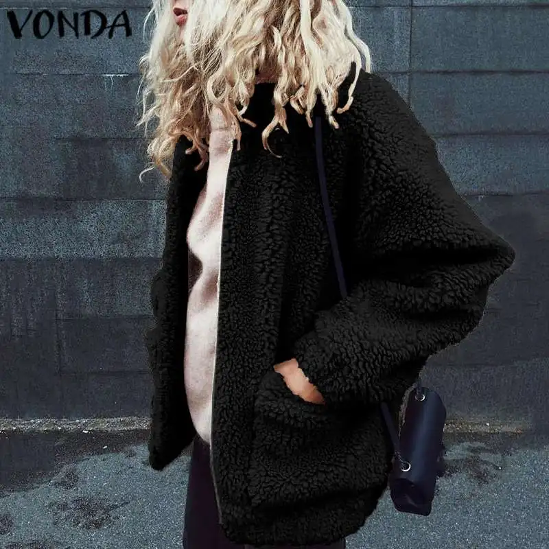 VONDA/Новое поступление, женские пальто из искусственного меха, осенне-зимнее пальто, куртки, кардиган на молнии с длинными рукавами, повседневное пальто, большие размеры