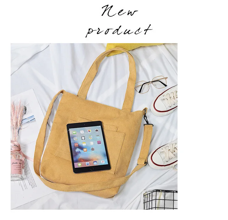 2021 New Literary Canvas Bag Women's Single Shoulder Messenger College Style Student Portable Corduroy Handbag