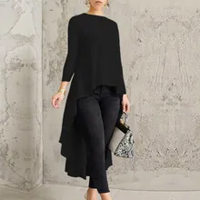 Зимняя Длинная женская блузка больших размеров 5xl готическая Черная блузка с длинным рукавом Асимметричная рубашка уличная женская блузка с круглым вырезом