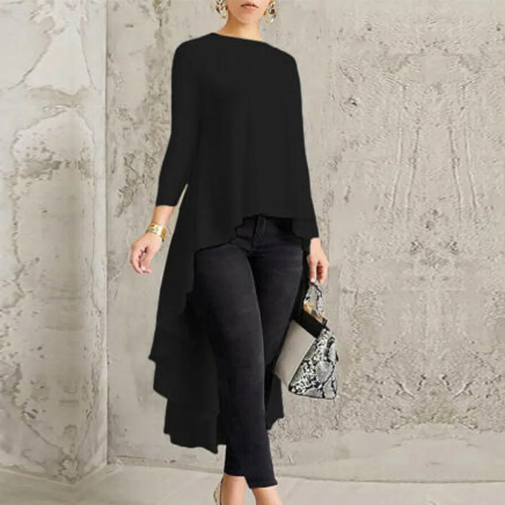 

Blouse Women Long Sleeve Asymmetrical Shirt Tops High Low Plus Size Shirt Womens Tops And Blouses Blusas Chemisier Femme 2019
