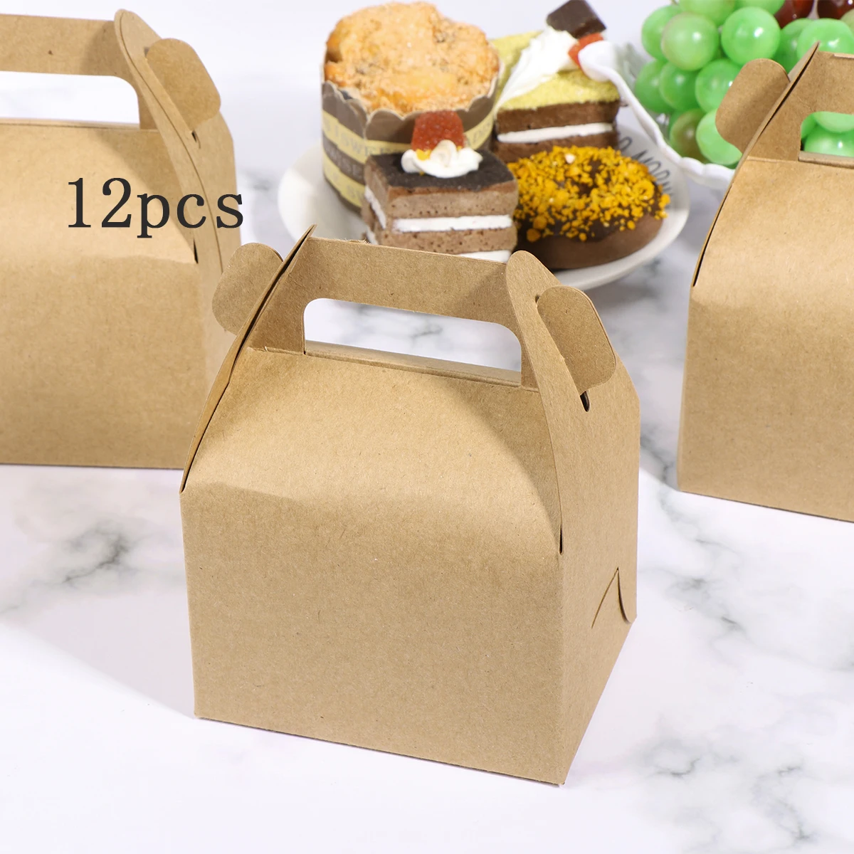 

Toyvian 12pcs Kraft Paper Box Cake Box With Handle Gable Treat Boxes Candy Gift Party Favors For Birthday Wedding Baby Shower