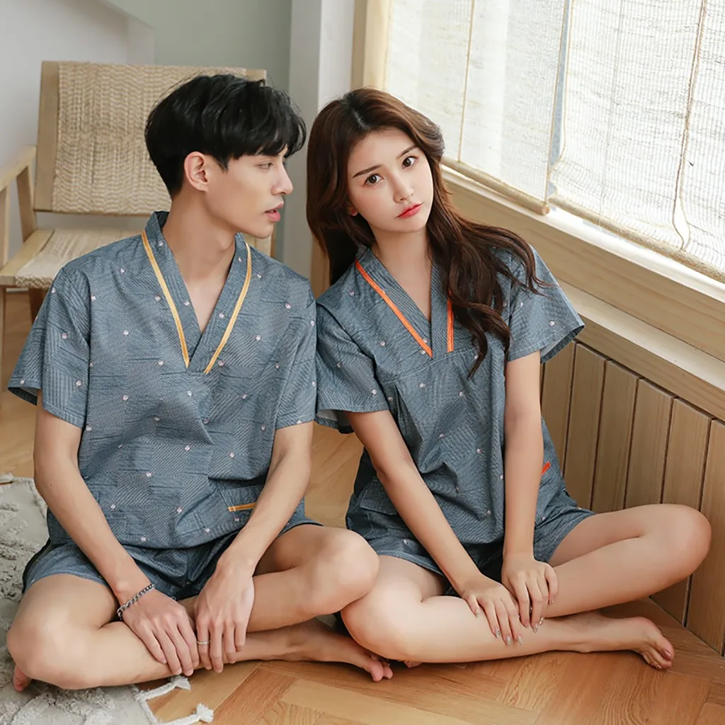 2pc set Couple Short Sleeve Shorts Pajamas Underwear Pajamas Underwear Pajamas Set satin pajama set In 9 Clors Dropshipping#XB20