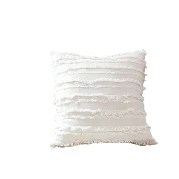 

White Yellow Beige White Tassels Cushion Cover Home Decoration 45X45CM Cotton Jacquard Pillow Cover for Sofa Pillowcase Pillow