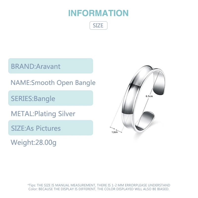 925 Silver Smooth Open Cuff Bracelets&Bangles For Women Fashion Silver Jewelry