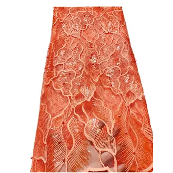

Embroidery French Lace Fabric 2020 Peach Sequins Fabric Material Tulle Mesh Lace Dress African Sequins Lace