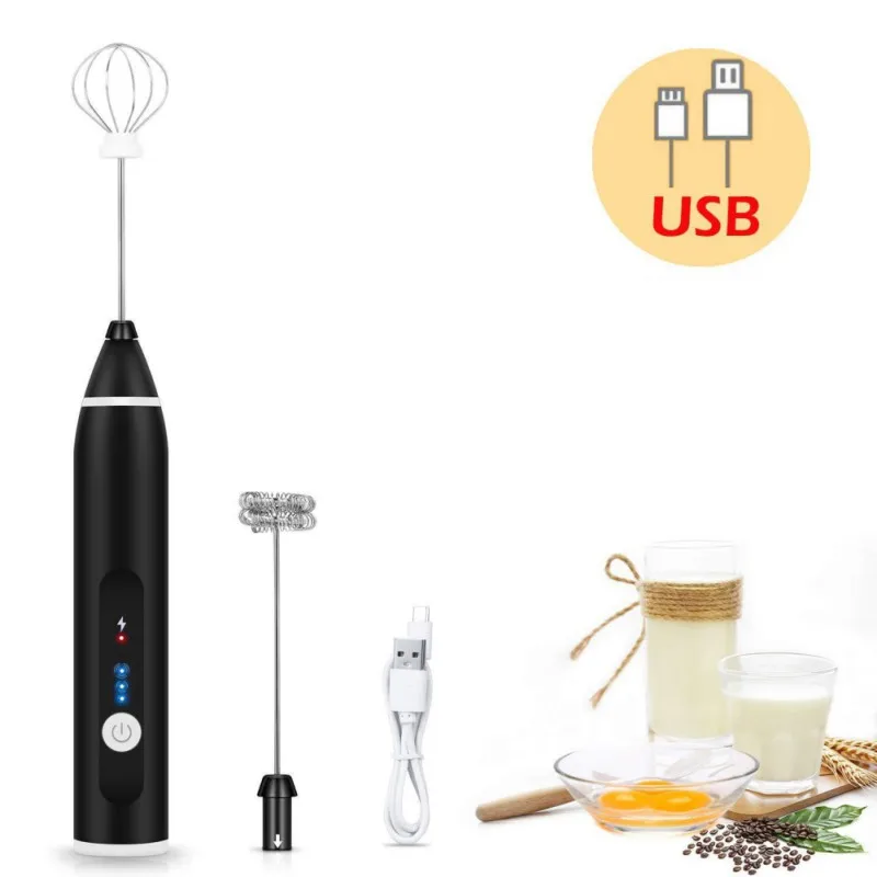 Batidor de huevos de 3 velocidades, cabezal mezclador de bebida de café con leche, batidor de huevos, vaporizador, agitador recargable por USB, batidora de alimentos de mano