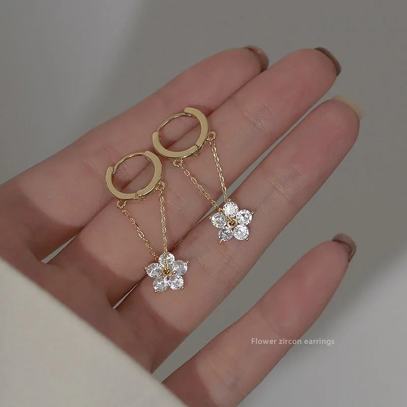 925 Sterling Tassel Zircon Flower Hoop Earring For Women Girls Party Wedding Jewelry Accessories eh1041 | Украшения и аксессуары