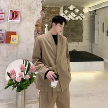 MIXCUBIC,, осенний, корейский стиль, индивидуальный дизайн, мужской костюм, Повседневный, свободный, с пуговицами, блейзеры для мужчин, M-XL