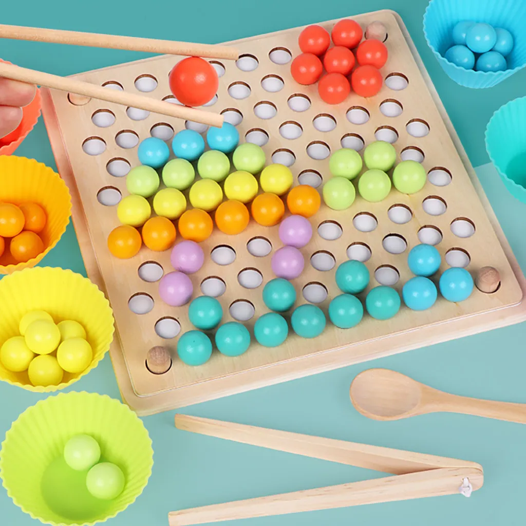 

Math Educational Toy for Children Toddlers Sorting Toys Children Practise Chopsticks Wooden Clip Beads Matching Game Color beads