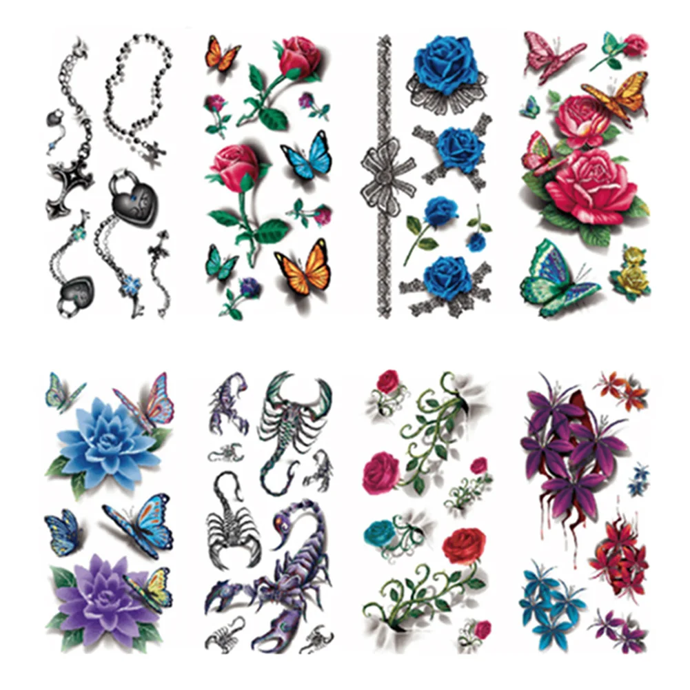 10PCS Смешанный стиль темп боди арт Временные татуировки набор 3D Поддельные татуировки для взрослых детей бабочка цветок водонепроницаемый стикер@ ME88 - Цвет: 10PCS