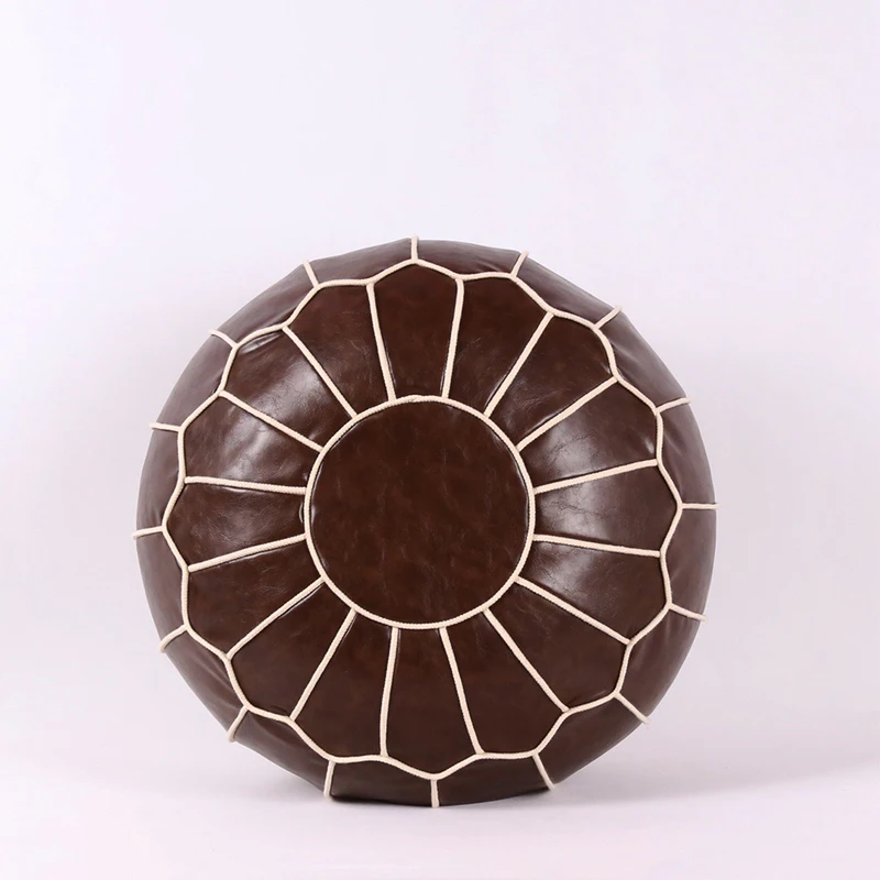 55cm Moroccan PU Leather Pouf Cover Round Seat Unstuffed Ottoman Footstool Cushion Home Carpet Tatami Craft Floor Futon Mat