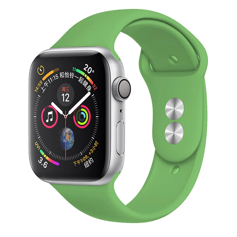 Silicone Strap For Apple Watch band 44mm 42mm iwatch series 5 4 3 2 1 Bracelet 40mm 38mm pulseira smart watch Accessories loop - Цвет ремешка: 34 Green