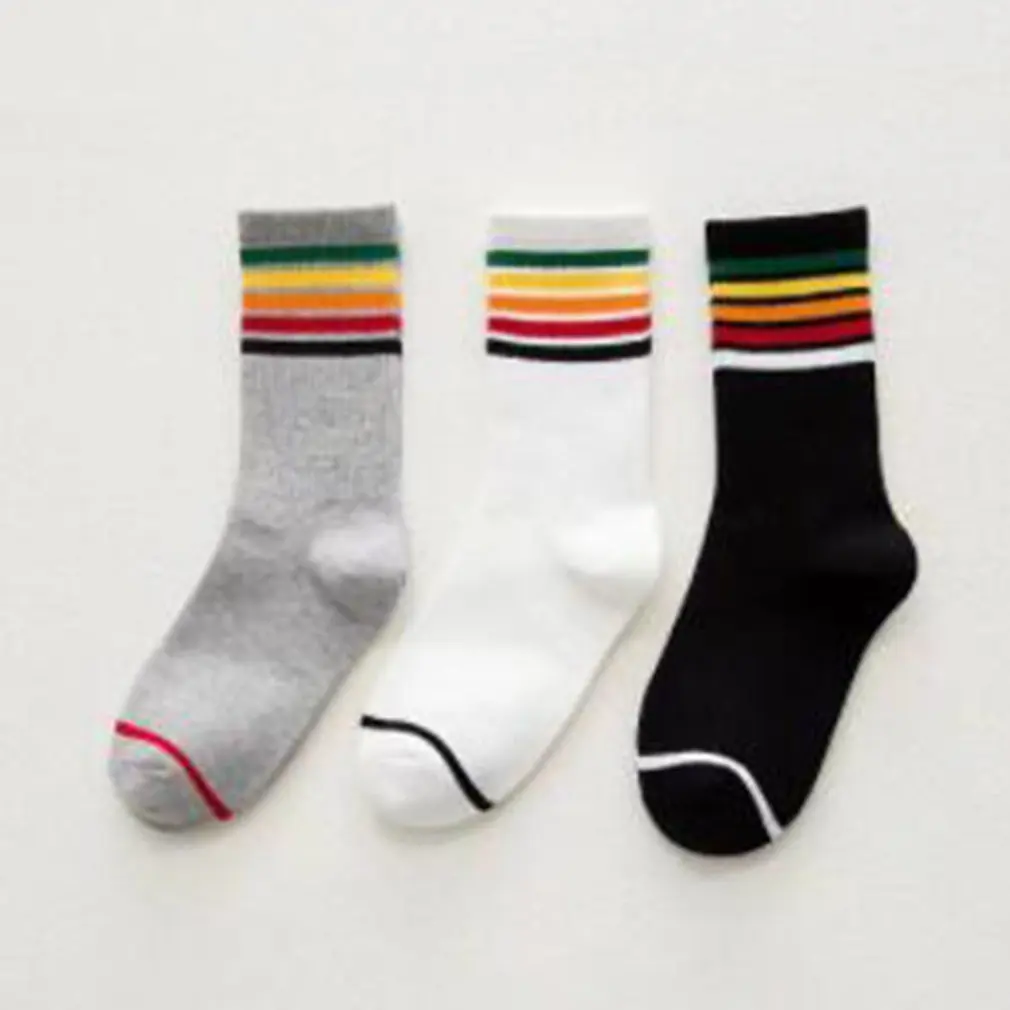 Модные женские полосатые носки из хлопка в стиле хип-хоп, уличная одежда, радужные забавные носки для мужчин и девочек, мягкие забавные носки на осень и зиму