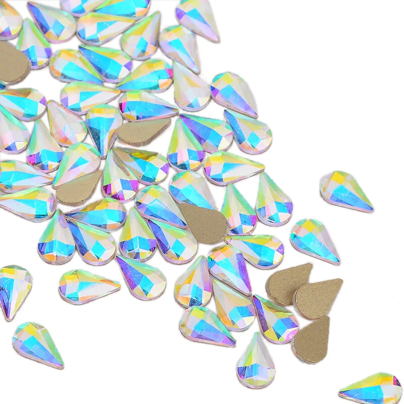 30pcs Golden Back AB Color Flatbacks No-Hotfix Rhinestones CRYSTAL Nail Art Crystal Flat Back Rhinestones For Nails - Цвет: Raindrop 6x10mm