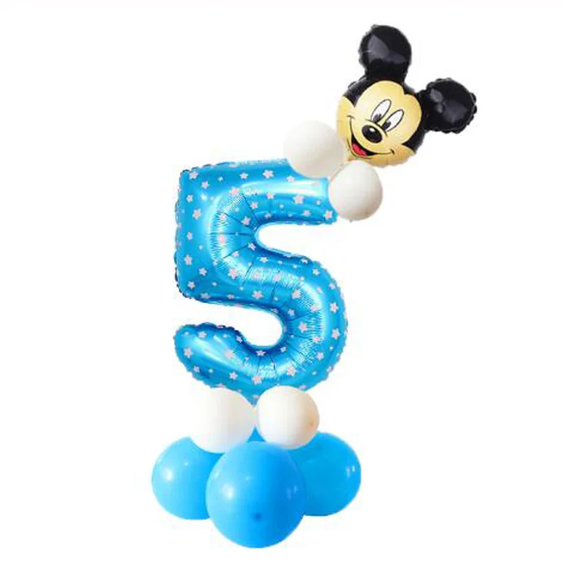 12 шт. 32 дюймов розового и голубого цвета на день рождения воздушные шары в форме цифр с Микки воздушный шар из фольги Минни Детские День рождения шары из латекса, 1, 2, 3, 4, 5 лет - Цвет: f