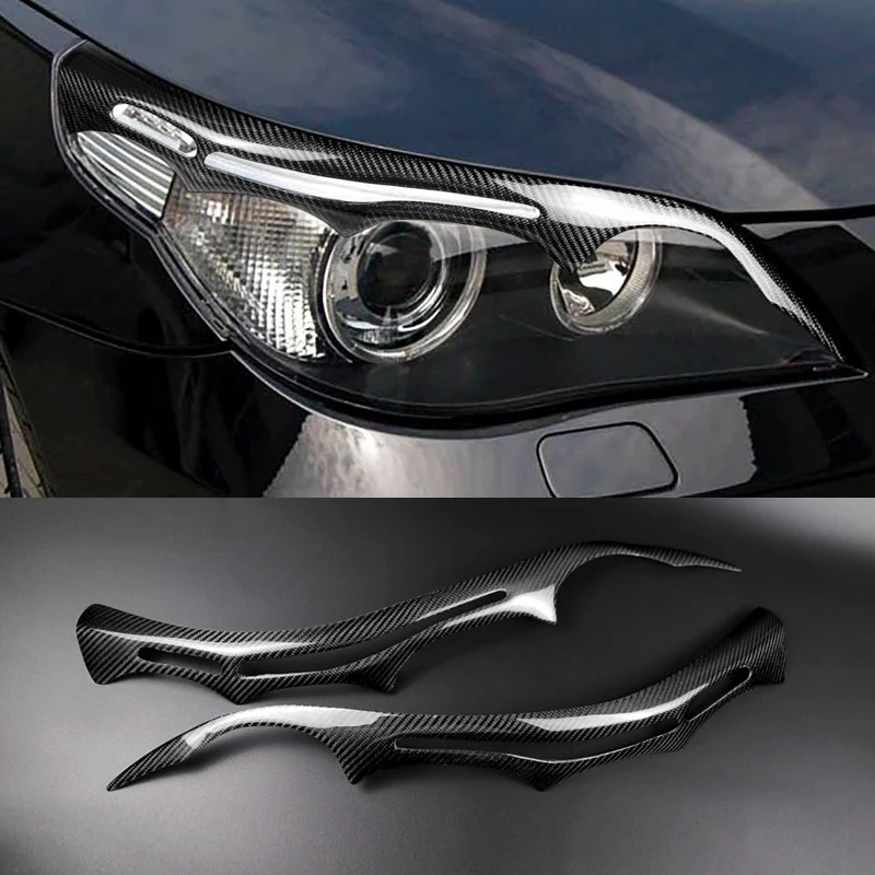 

For BMW 5 Series E60 535i 545i 550i 2005-2011 Carbon Fiber Front Light Eyelid Rear Lamp Eyebrow Trim 2PCS Car Accessories