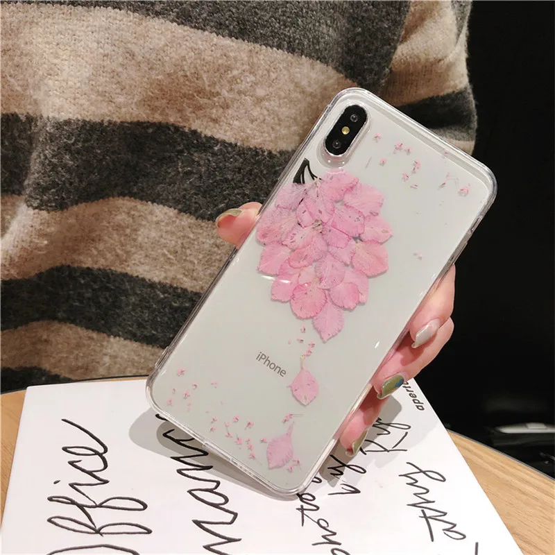 Real Dried Flowers Cute Transparent Soft Case For iPhone 11 X 6 6S 7 8 Plus 11 Pro Max Phone Cover For iphone XR XS Max Case - Цвет: 18