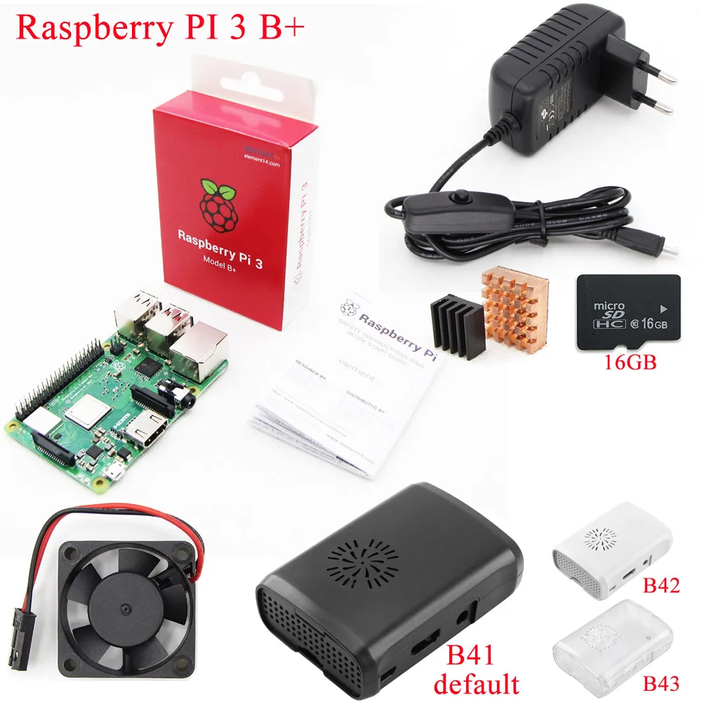 Raspberry PI 3 Model B+ Plus стартовый комплект PI 3 плата+ чехол-коробка+ вентилятор охлаждения+ sd-карта 16 Гб или 32 ГБ+ теплоотвод+ адаптер питания+ кабель HDMI - Комплект: Комплект 3