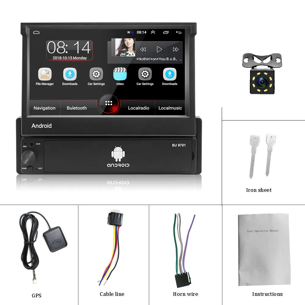 Podofo Android Автомагнитола 1 Din 7 ''сенсорный экран автомобильный мультимедийный плеер gps навигация Wifi авто MP5 USB FM аудио стерео - Цвет: With 8 IR Camera