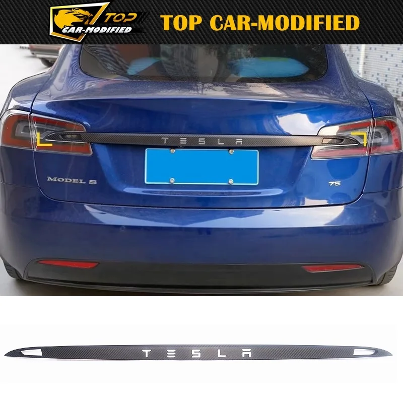 100% Carbon Fiber Car Rear Sign Trim Strip For Tesla Model S 2016-2018 Trunk Body Letter LOGO Sticker Accessories