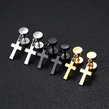 

Earrings Cross Double Size Stainless Steel Titanium Black Gold Pleated Ear Stud for Men Women Ear Ring Geometric Earring Jewelry