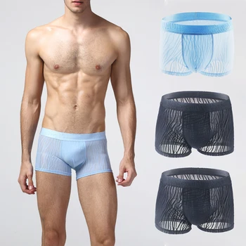 

3pcs/Lot Men'S Underwear Man Boxer Summer Ice Network Mesh Breathable Sexy Youth Boxer Bamboo Ventilate Shorts Four Shorts Cosy