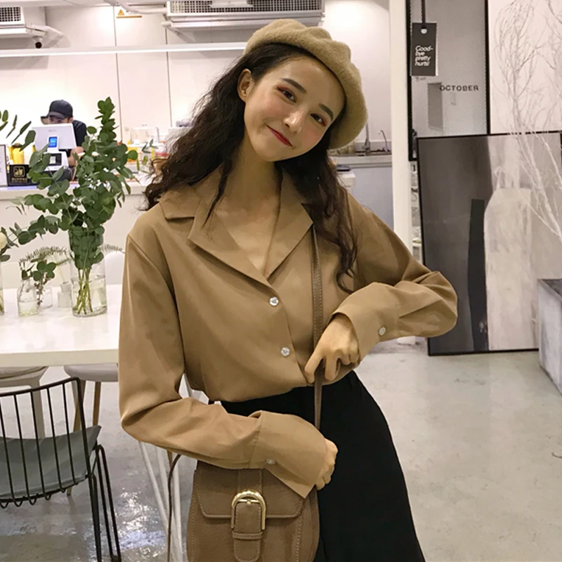 Модные простые свободные женские шифоновые рубашки с длинными рукавами Материал