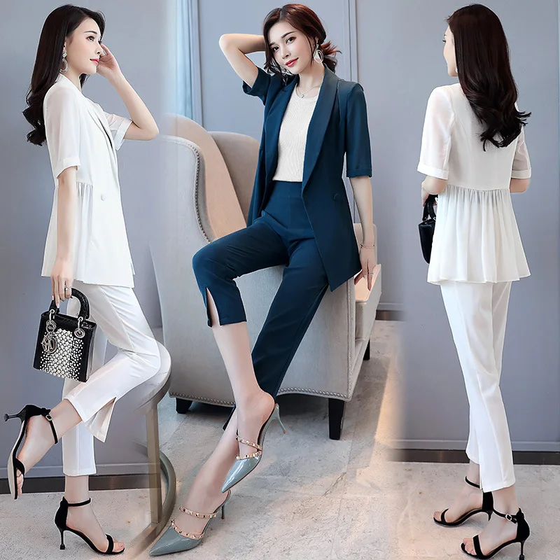 

Leisure Suit Two-Piece Set Western Style by Age 2019 Spring And Summer New Style Large Size Dress Fashion Tops Capri Pants