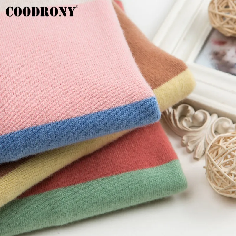 COODRONY Brand 2020 Autumn Winter New Merino Wool Female Jumper Streetwear Elegant Striped Slim Pullover Sweaters Women W1174