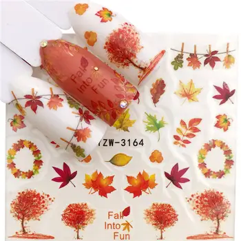 

YWK 1 Sheet Nail Art Water Decal Autumn Theme Nail Sliders Decor Tips Maple Leaf Pattern Sticker For Nail Beauty Care