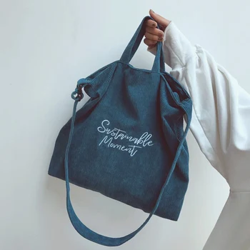 

Corduroy Shoulder Bag For Women Female Embroidery Cotton Cloth Crossbody Bags Ladies Messenger Bag Tote Zipper Handbags New