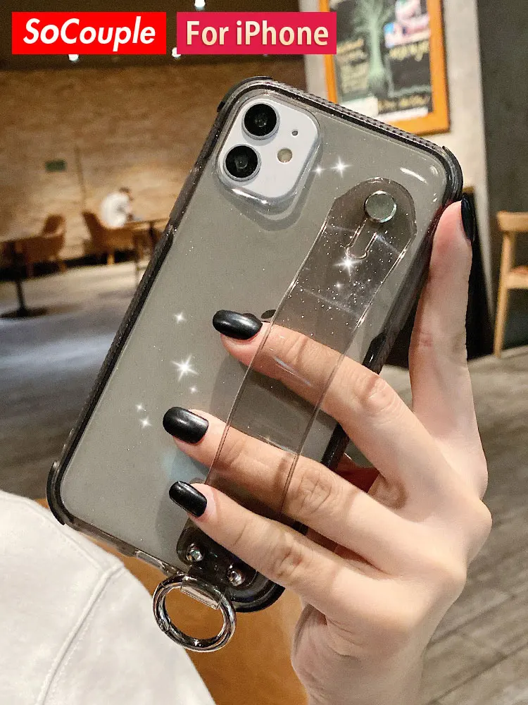 Чехол SoCouple с ремешком на запястье для телефона iphone 11 Pro X Xs 12 max XR 7 8 plus SE блестящий