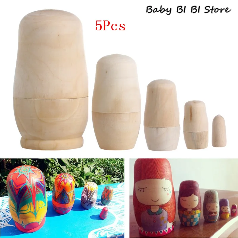 1Set/5 uds sin pintar DIY de madera en blanco embriones ruso muñecas anidadas Matrioska juguete para regalo