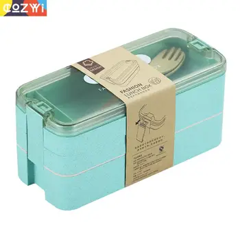 

Triple Layer Wheat Stalk Bento Box Healthy Material Portable Concealed Handle Lunchbox Dinnerware Lunch Boxes