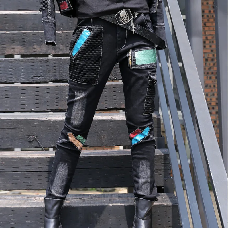 3116 Streetwear Black Denim Trousers Women Autumn Winter Hip Hop Jeans Ladies Mid Waist Sequined Slim Jean Planlen Female Girls
