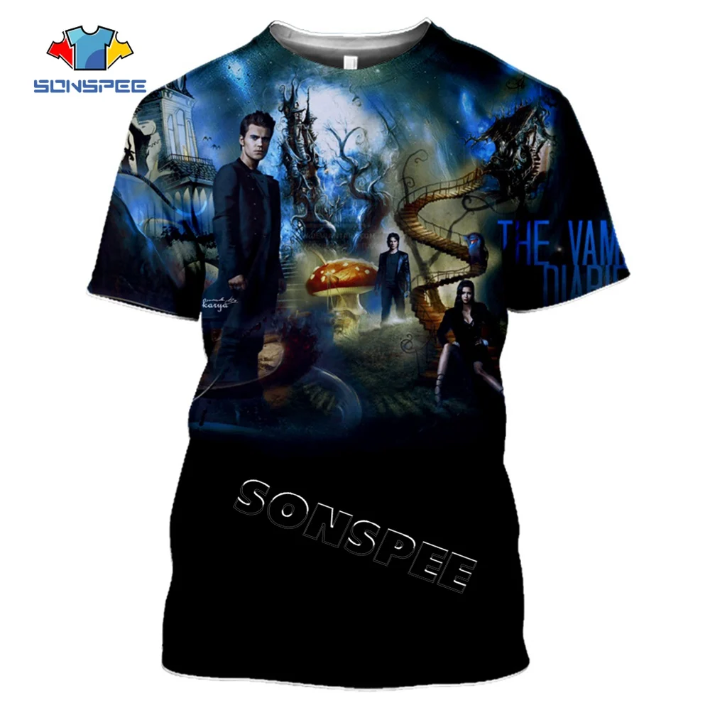 SONSPEE The Vampire Diaries 3D Printing T-shirt Summer Men Casual tshirt Streetwear Hip hop Short sleeve Top Women Tee Clothing (9)