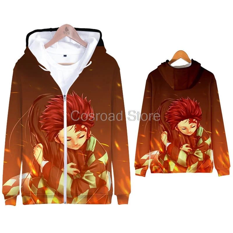 Cosroad Tanjirou Nezuko Kamado толстовки с капюшоном «Demon Slayer Kimetsu no Yaiba», костюмы для косплея, куртка с 3D принтом, Свитера с капюшоном на молнии