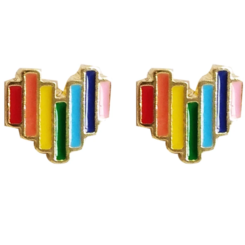 free shipping wholesale 10 pair/lot fashion jewelry accessories metal enamel small mini cute rainbow heart earrings
