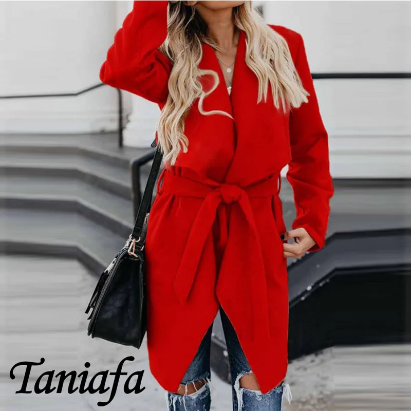 Abrigo de talla grande para mujer, abrigo informal de manga larga, Color sólido, abrigo de viento a la moda con cuello de solapa, Otoño e Invierno