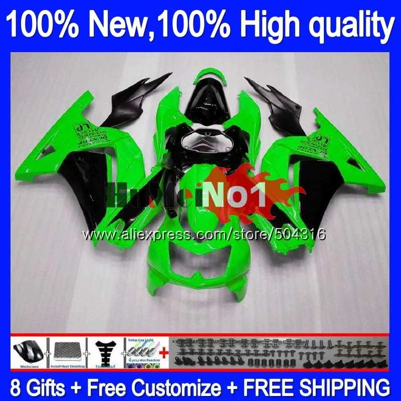 Комплект для KAWASAKI EX250 ZX250 R EX250R 10MC. 35 ZX EX 250 250R ZX250R 2008 2009 2010 2011 2012 08 09 10, 11, 12 лет, черно-зеленый обтекатель